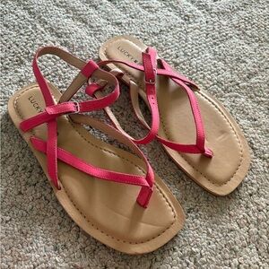 Lucky Brand Pink Tan Sandals Strappy Summer Style